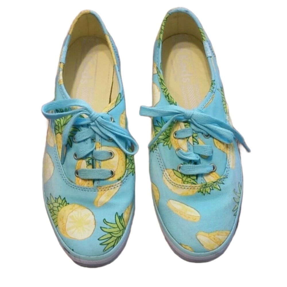 Keds Blue Pineapple Print Shoes sz 6.5 EUC